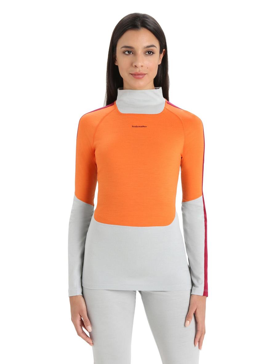 Icebreaker Merino 200 Sonebula Long Sleeve High Neck Thermal Top Naisten Base Layers Oranssi Harmaat | FI 1856UZGT